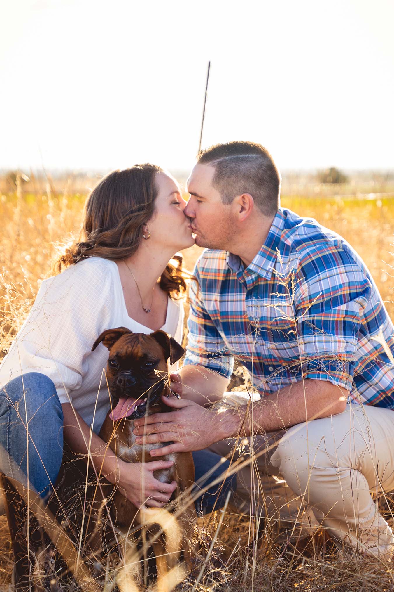 Engagement Photography - couple in field with dog