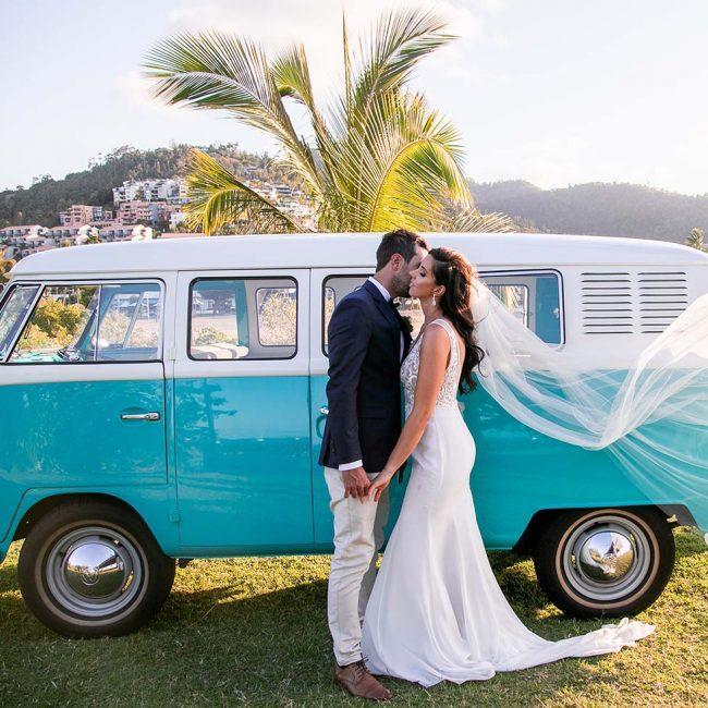 Wedding Photography - embracing in front of the Kombi