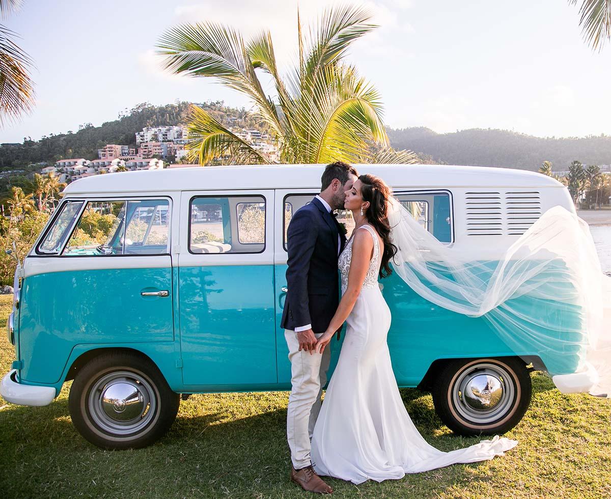 Wedding Photography - embracing in front of the Kombi