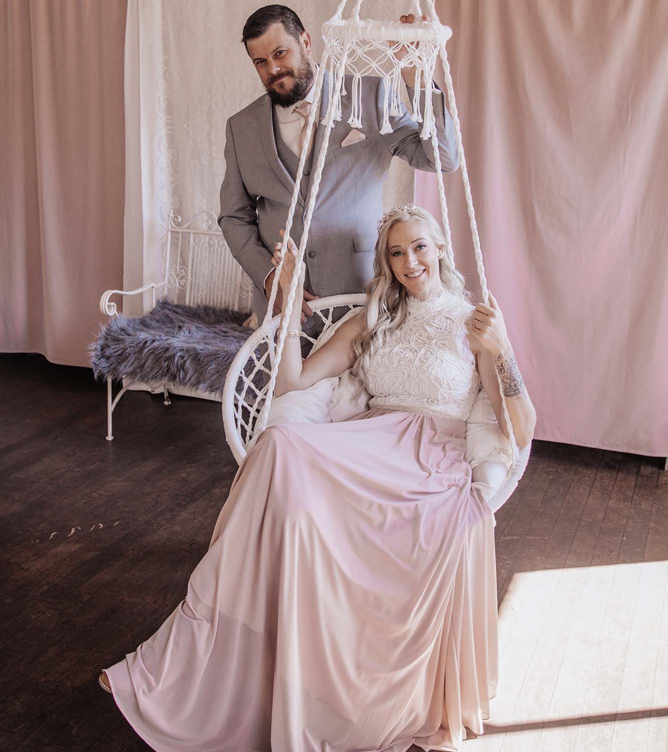 Wedding Photography - Bride and groom on swing