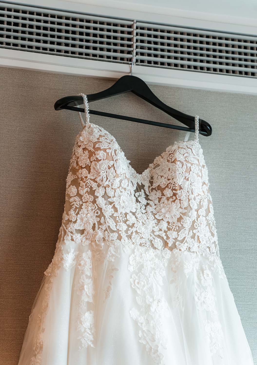 Destination Wedding Photography - Bride Dress on Hanger