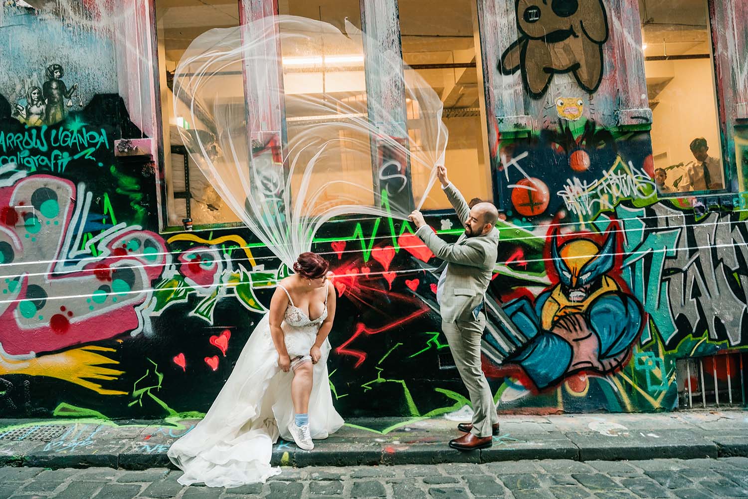 Destination Wedding Photography - Bride and Groom Posing in Street