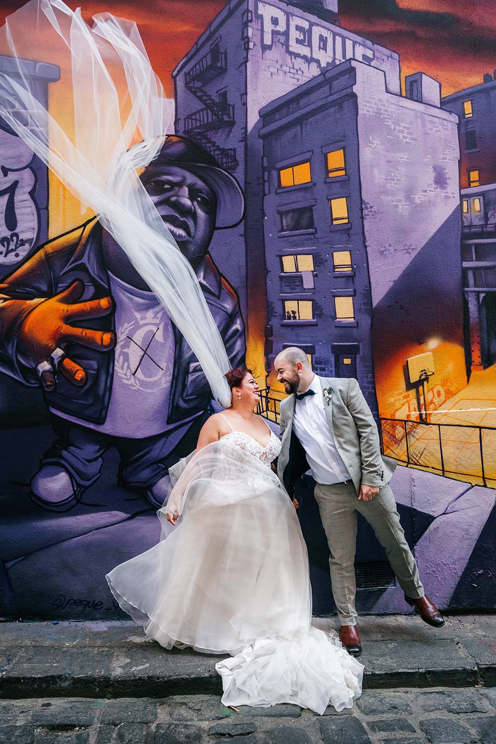 Destination Wedding Photography - Bride and Groom with Street Graffiti