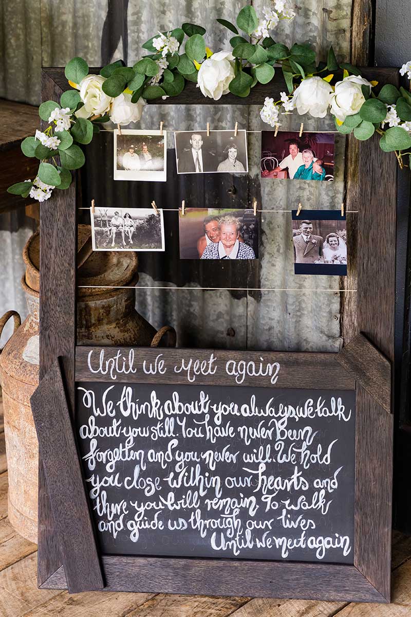 Wedding Photography – sign honouring those passed