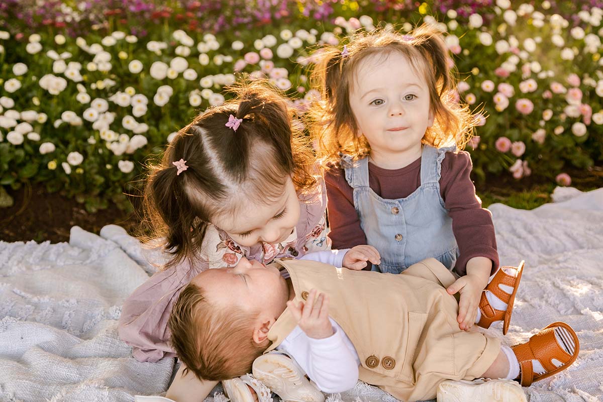 Family Photography - toddler twins holding newborn