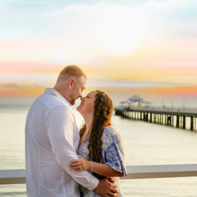 Engagement Photography - Sunrise Shorncliffe Pier - Embracing at Pier