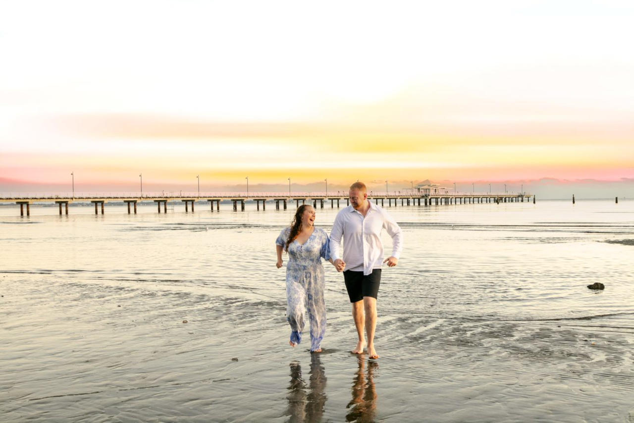 Engagement Photography - Sunrise Shorncliffe Pier - Walking on the shore