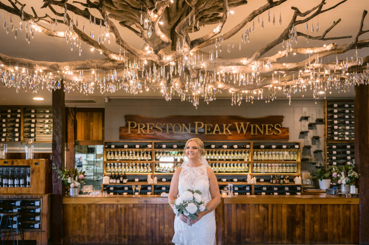 Preston Peak Wedding - Bride at Preston peak wines lobby - Nick and Aleisha