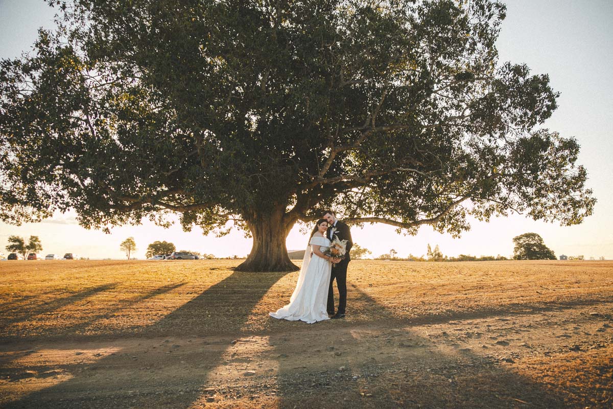 Wedding Photography couple under tree in field